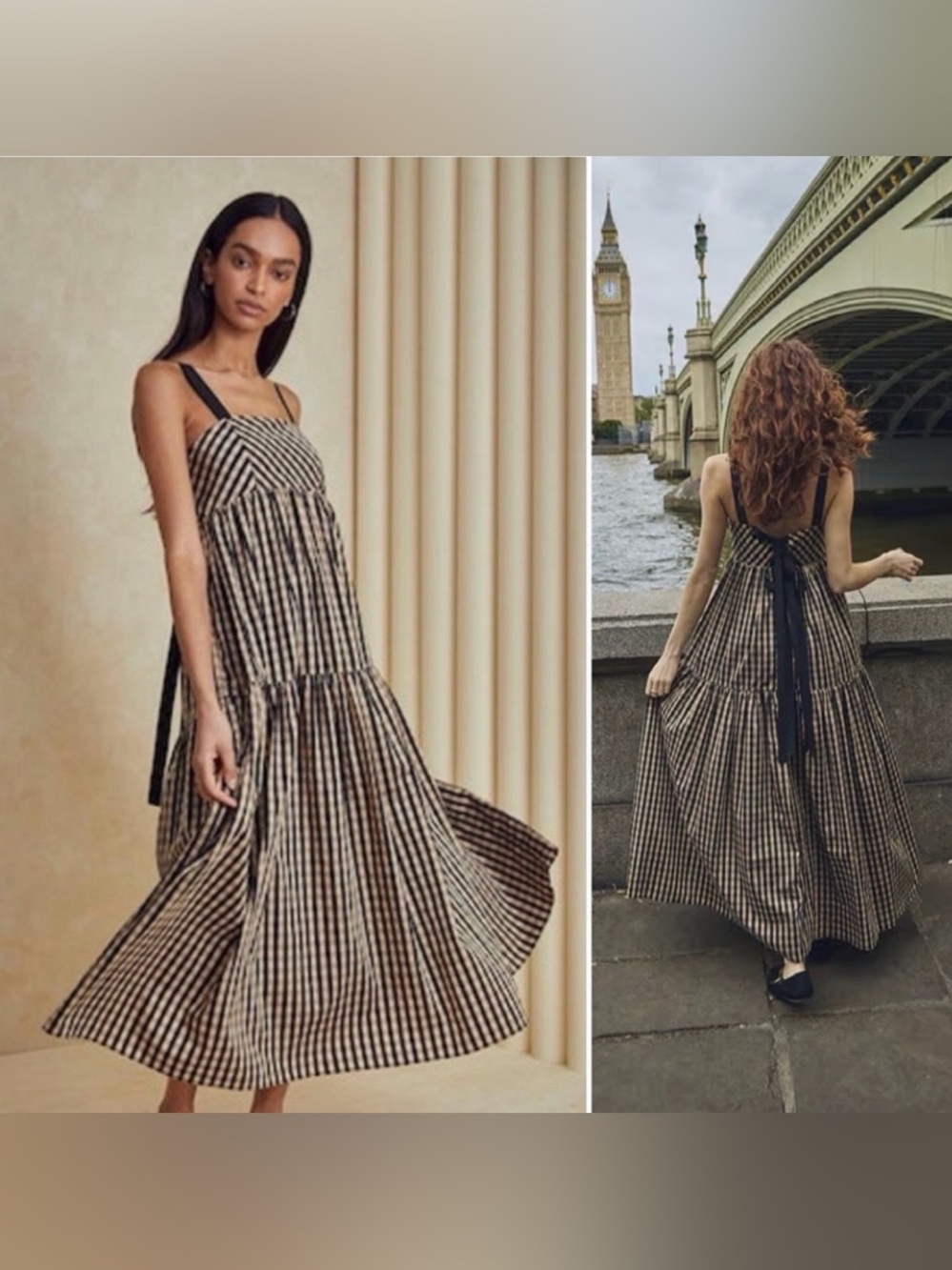 HUNTER BELL Easton Black and Tan Gingham Dress